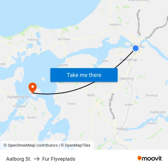 Aalborg St. to Fur Flyveplads map