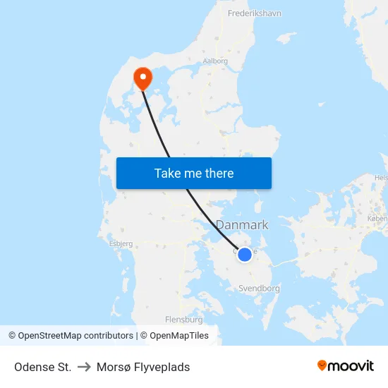 Odense St. to Morsø Flyveplads map