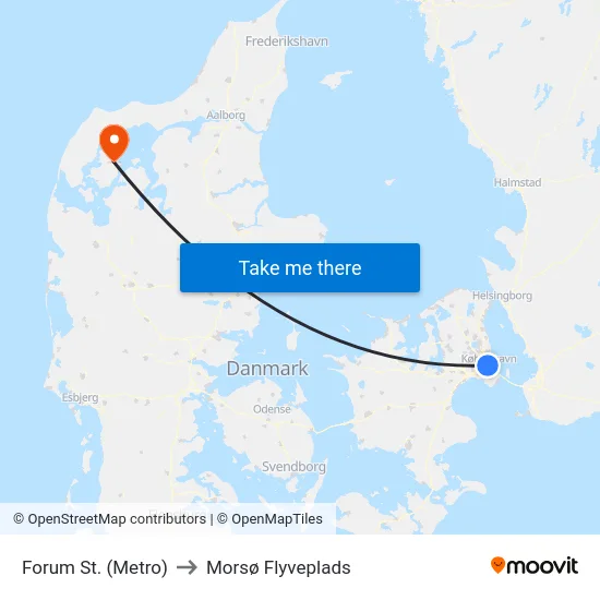 Forum St. (Metro) to Morsø Flyveplads map