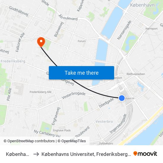 København H to Københavns Universitet, Frederiksberg Campus map