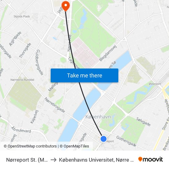 Nørreport St. (Metro) to Københavns Universitet, Nørre Campus map