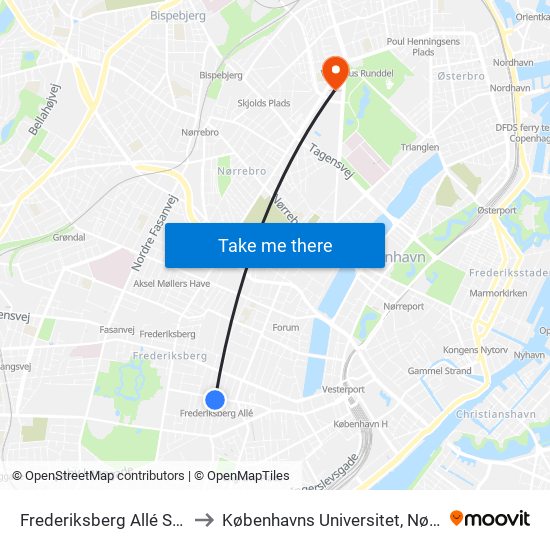 Frederiksberg Allé St. (Metro) to Københavns Universitet, Nørre Campus map