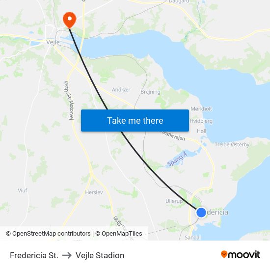 Fredericia St. to Vejle Stadion map