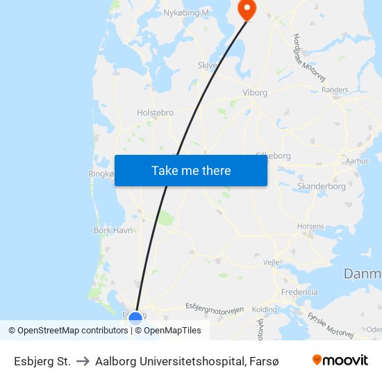 Esbjerg St. to Aalborg Universitetshospital, Farsø map