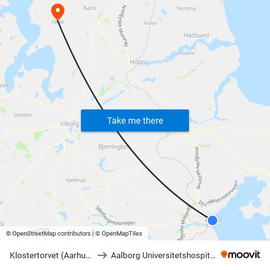 Klostertorvet (Aarhus Kom) to Aalborg Universitetshospital, Farsø map