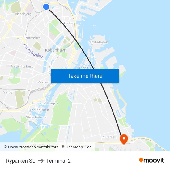 Ryparken St. to Terminal 2 map
