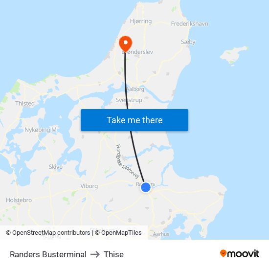 Randers Busterminal to Thise map