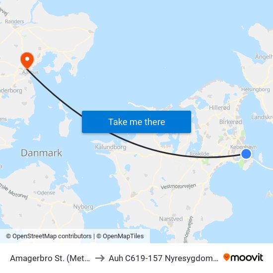 Amagerbro St. (Metro) to Auh C619-157 Nyresygdomme map