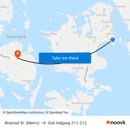 Ørestad St. (Metro) to Ouh Indgang 211-212 map