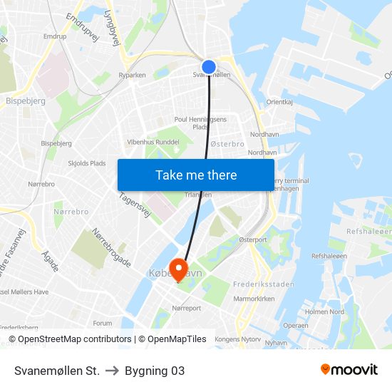 Svanemøllen St. to Bygning 03 map