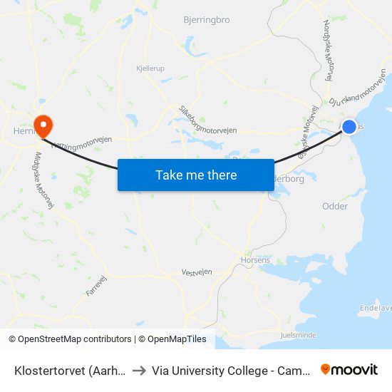 Klostertorvet (Aarhus Kom) to Via University College - Campus Herning map