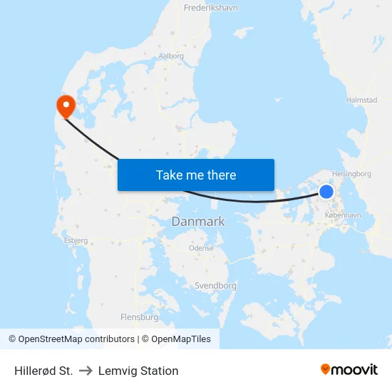 Hillerød St. to Lemvig Station map