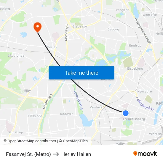 Fasanvej St. (Metro) to Herlev Hallen map