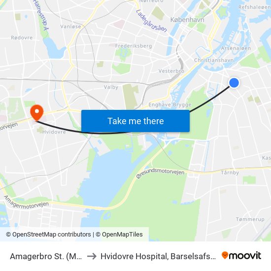 Amagerbro St. (Metro) to Hvidovre Hospital, Barselsafsnit 426 map