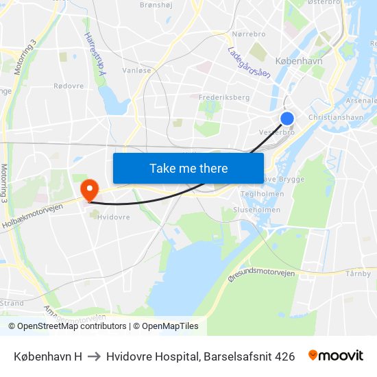 København H to Hvidovre Hospital, Barselsafsnit 426 map