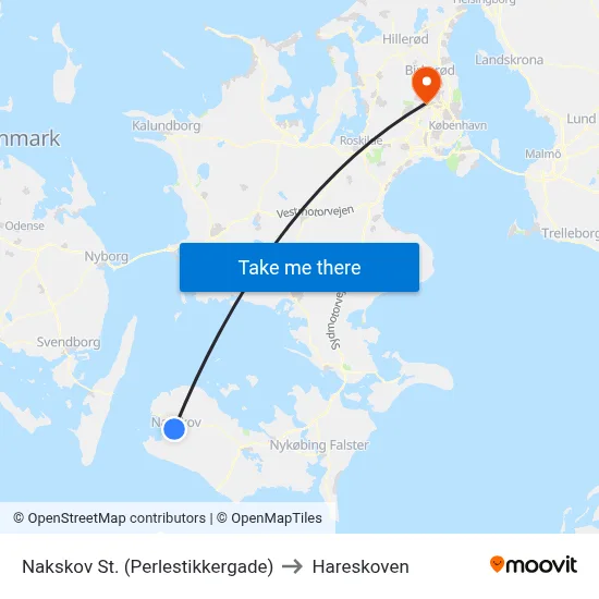 Nakskov St. (Perlestikkergade) to Hareskoven map