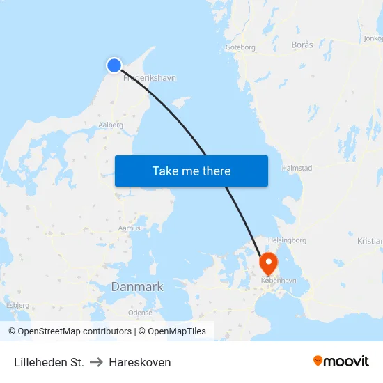 Lilleheden St. to Hareskoven map