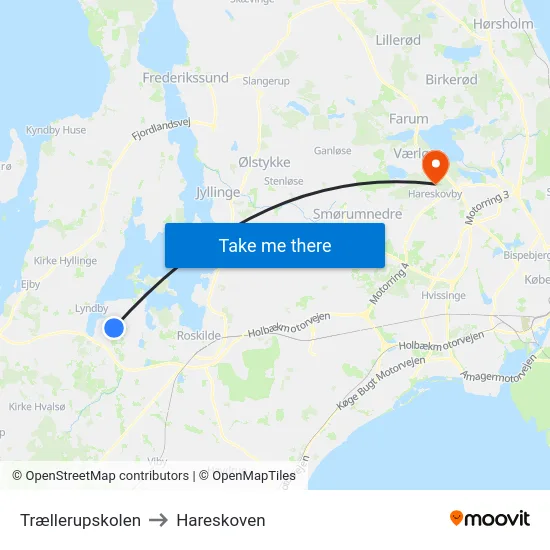 Trællerupskolen to Hareskoven map