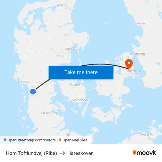 Høm Toftlundvej (Ribe) to Hareskoven map