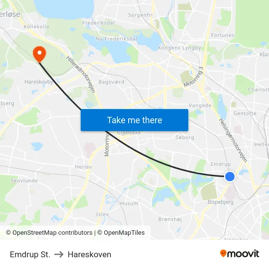 Emdrup St. to Hareskoven map