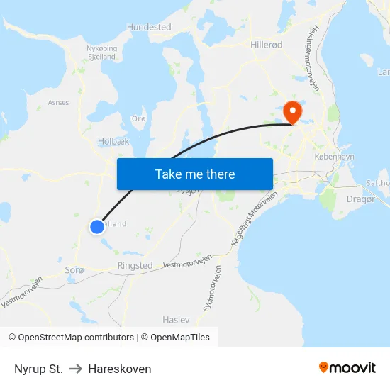 Nyrup St. to Hareskoven map