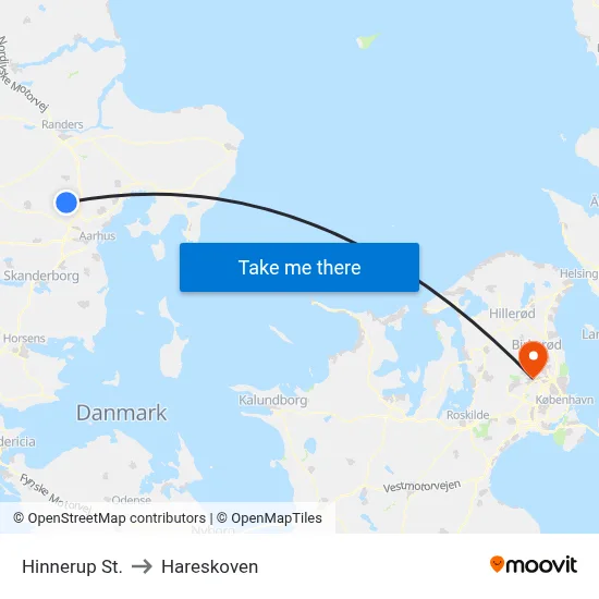 Hinnerup St. to Hareskoven map