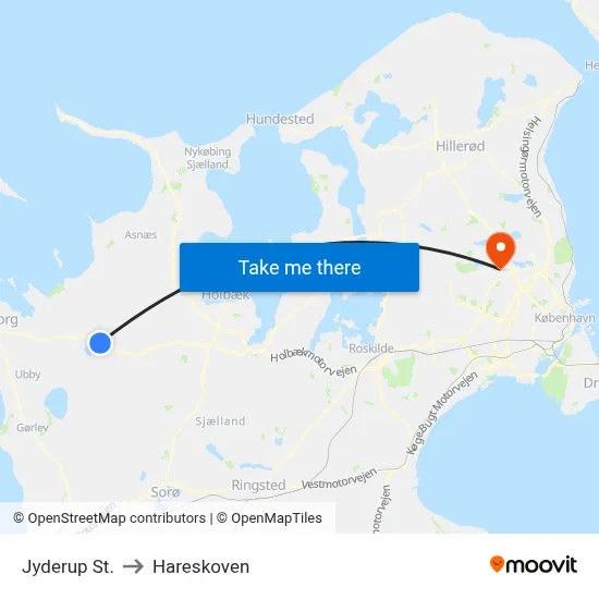 Jyderup St. to Hareskoven map