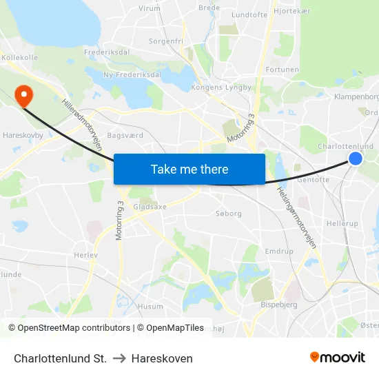 Charlottenlund St. to Hareskoven map