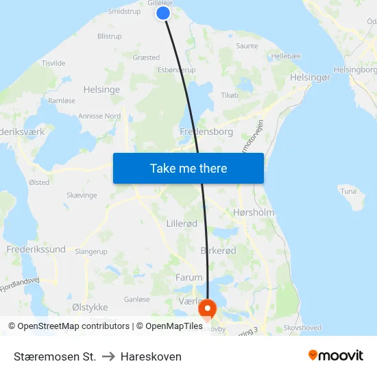 Stæremosen St. to Hareskoven map
