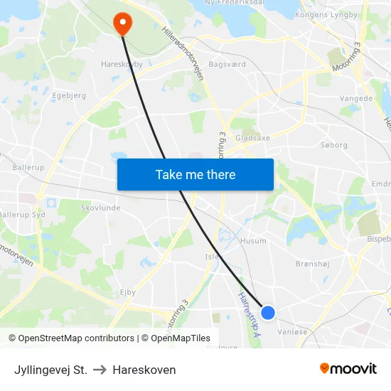 Jyllingevej St. to Hareskoven map