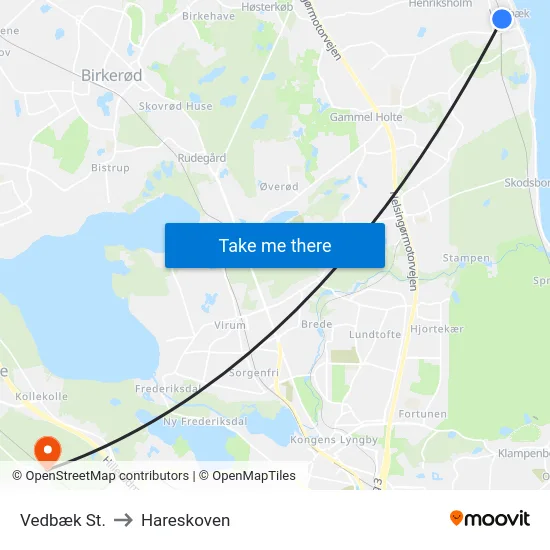 Vedbæk St. to Hareskoven map