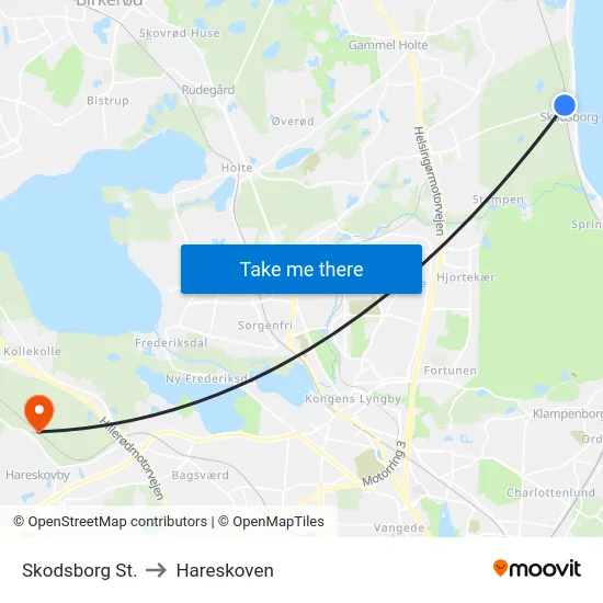 Skodsborg St. to Hareskoven map