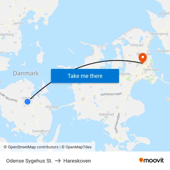 Odense Sygehus St. to Hareskoven map