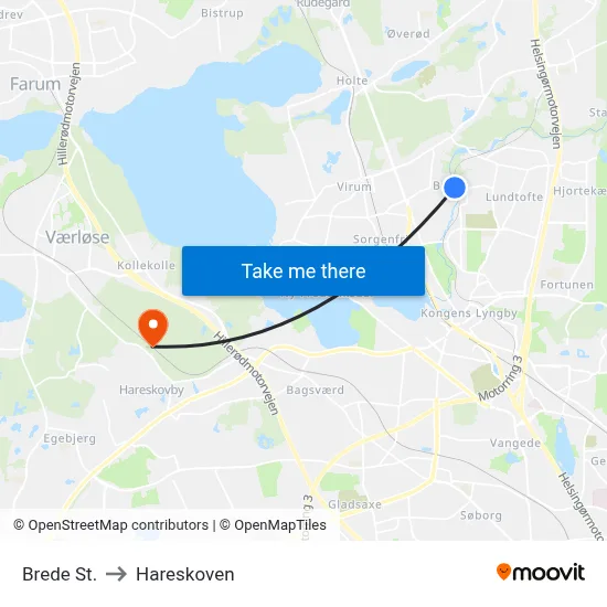 Brede St. to Hareskoven map