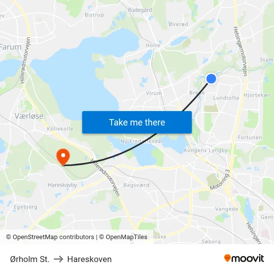 Ørholm St. to Hareskoven map