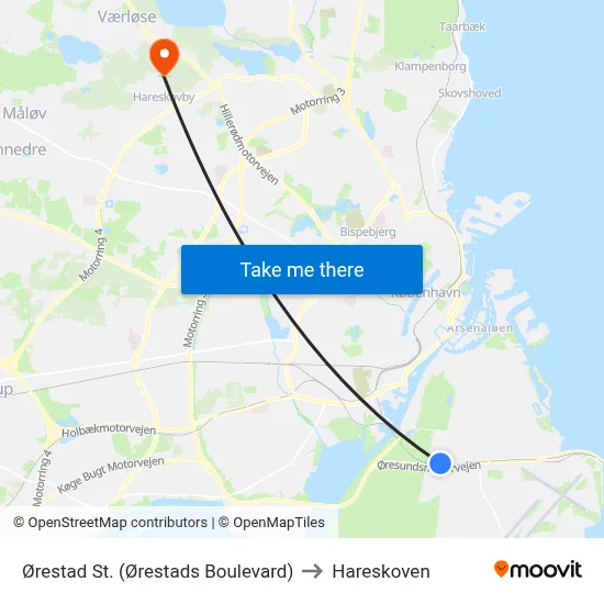 Ørestad St. (Ørestads Boulevard) to Hareskoven map