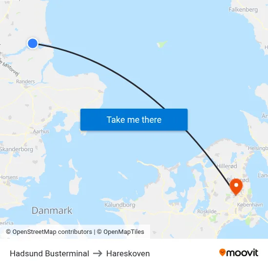 Hadsund Busterminal to Hareskoven map