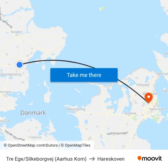 Tre Ege/Silkeborgvej (Aarhus Kom) to Hareskoven map
