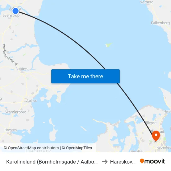 Karolinelund (Bornholmsgade / Aalborg) to Hareskoven map