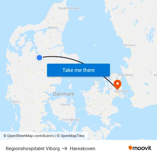 Regionshospitalet Viborg to Hareskoven map