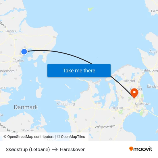 Skødstrup (Letbane) to Hareskoven map