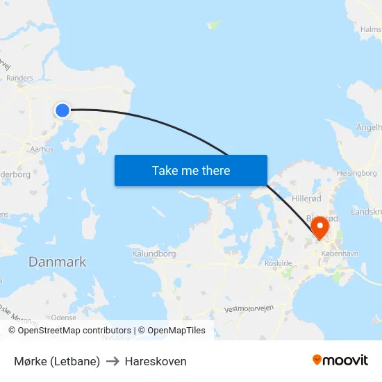 Mørke (Letbane) to Hareskoven map