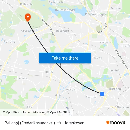 Bellahøj (Frederikssundsvej) to Hareskoven map
