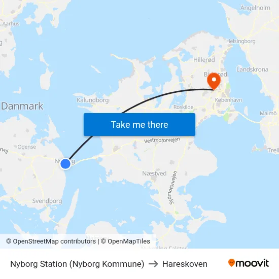 Nyborg Station (Nyborg Kommune) to Hareskoven map