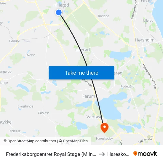 Frederiksborgcentret Royal Stage (Milnersvej) to Hareskoven map
