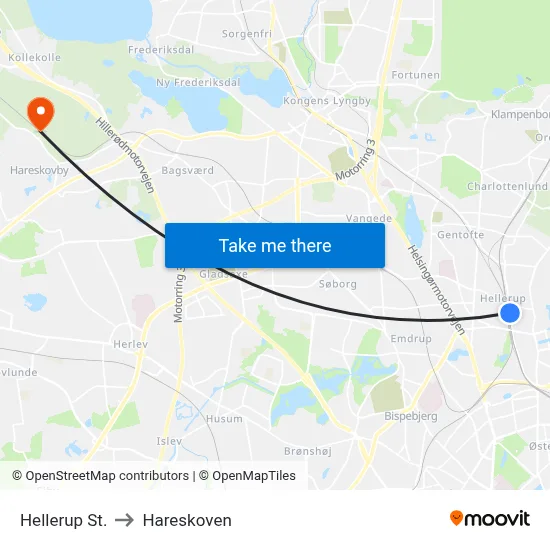 Hellerup St. to Hareskoven map