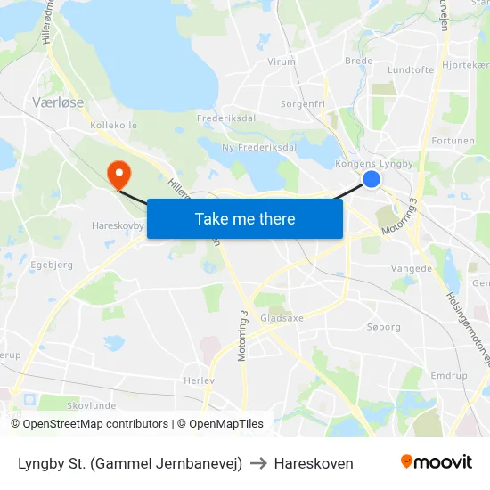 Lyngby St. (Gammel Jernbanevej) to Hareskoven map