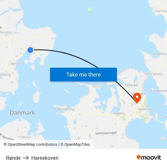Rønde to Hareskoven map
