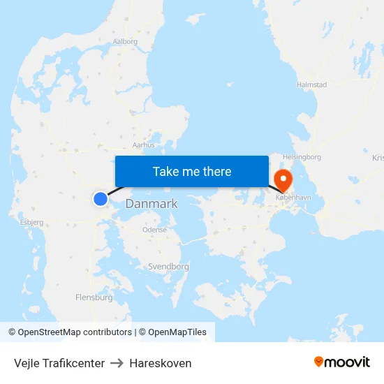 Vejle Trafikcenter to Hareskoven map