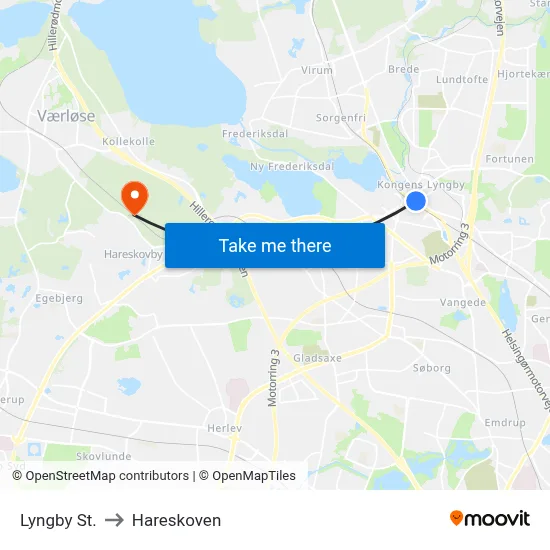 Lyngby St. to Hareskoven map